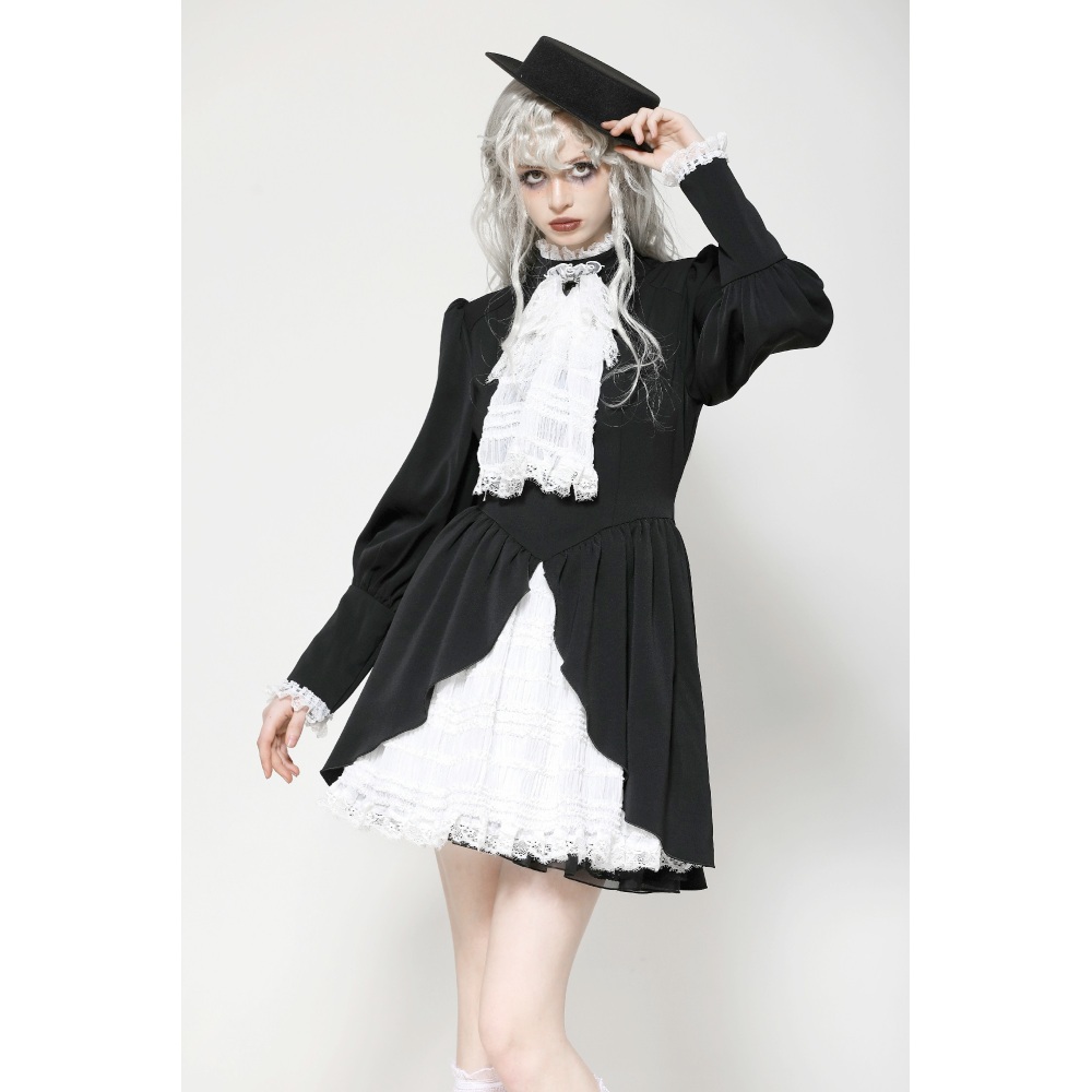 Dark in Love - Gothic Contrast Puff Sleeve Robe courte - Noir